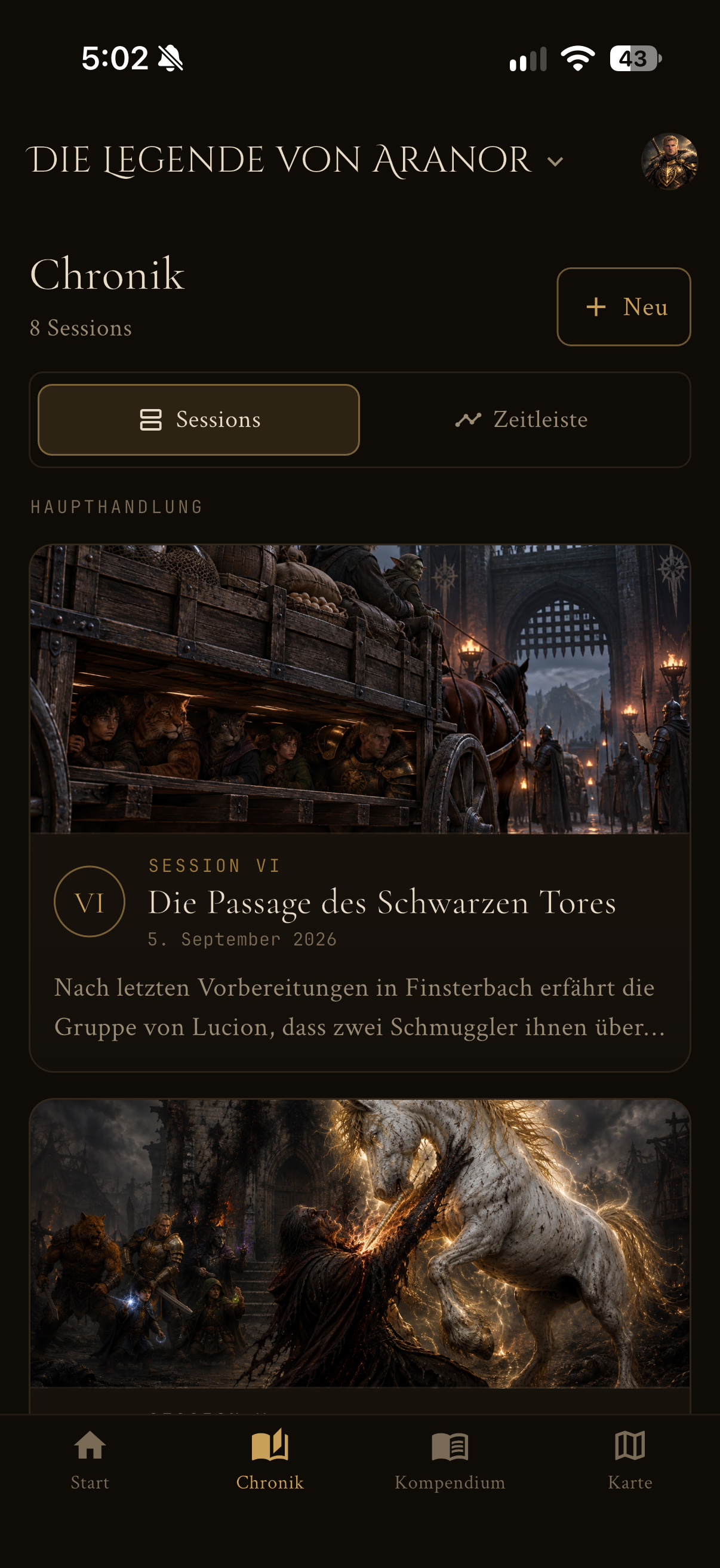 Aranor auf dem Smartphone: die Chronik